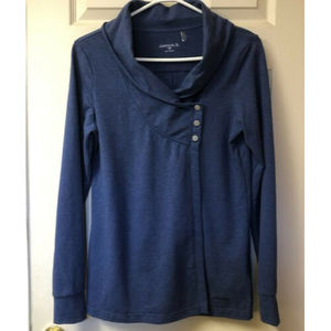 Women's Danskin French Terry Asymmetrical Yoga Wrap Blue SzM Thumb Hole